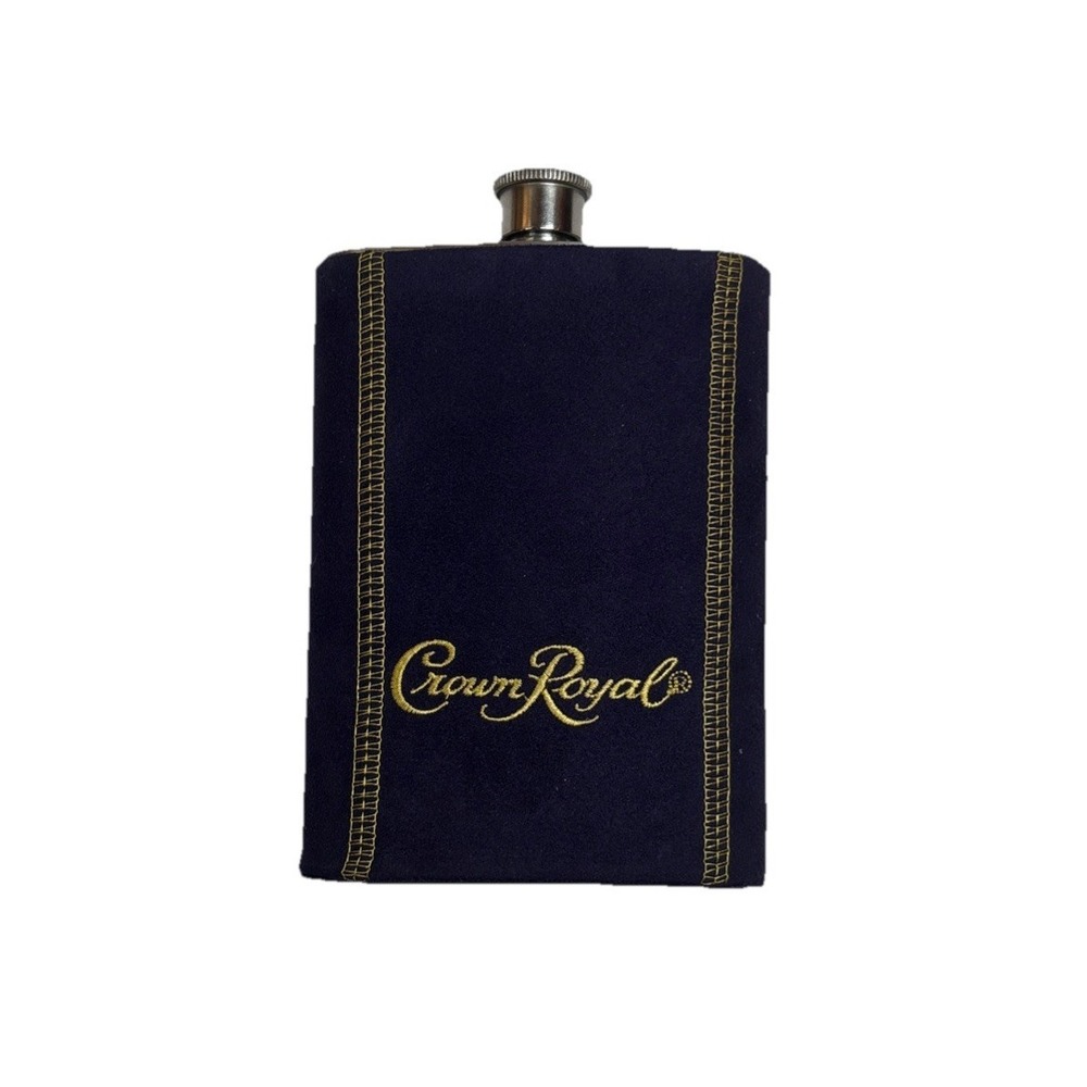 Crown‎ Royal Cap Whiskey Flask 8 oz. 18/8 Stainless Steel Purple Suede Cover